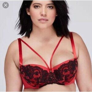 Lane Bryant Cacique Balconette Red Black Lace 36D